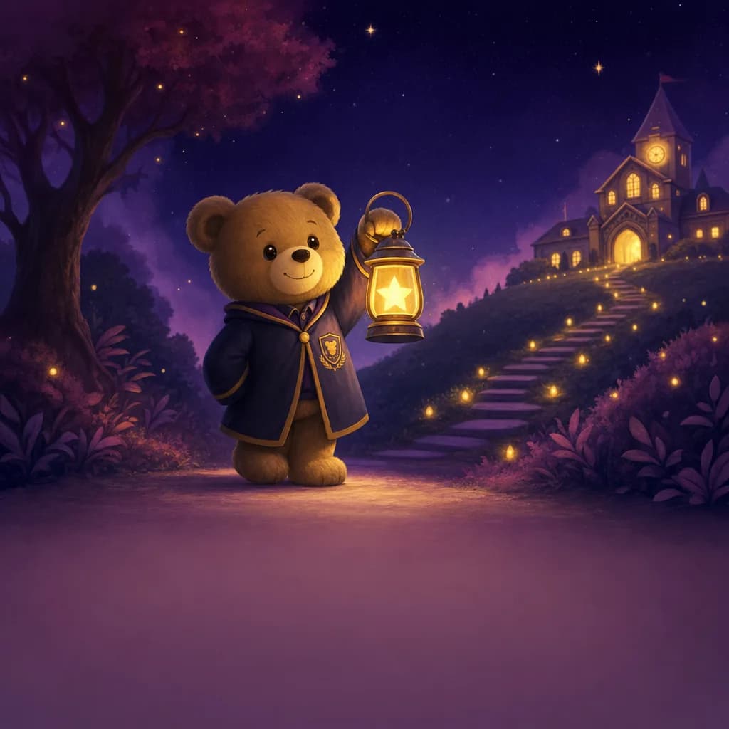 Illustration of a glowing lantern held up leading a small path