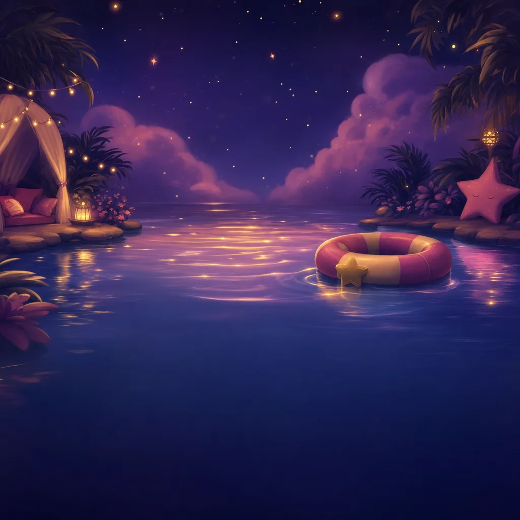 Illustration of gentle glowing water ripples with a small pool float