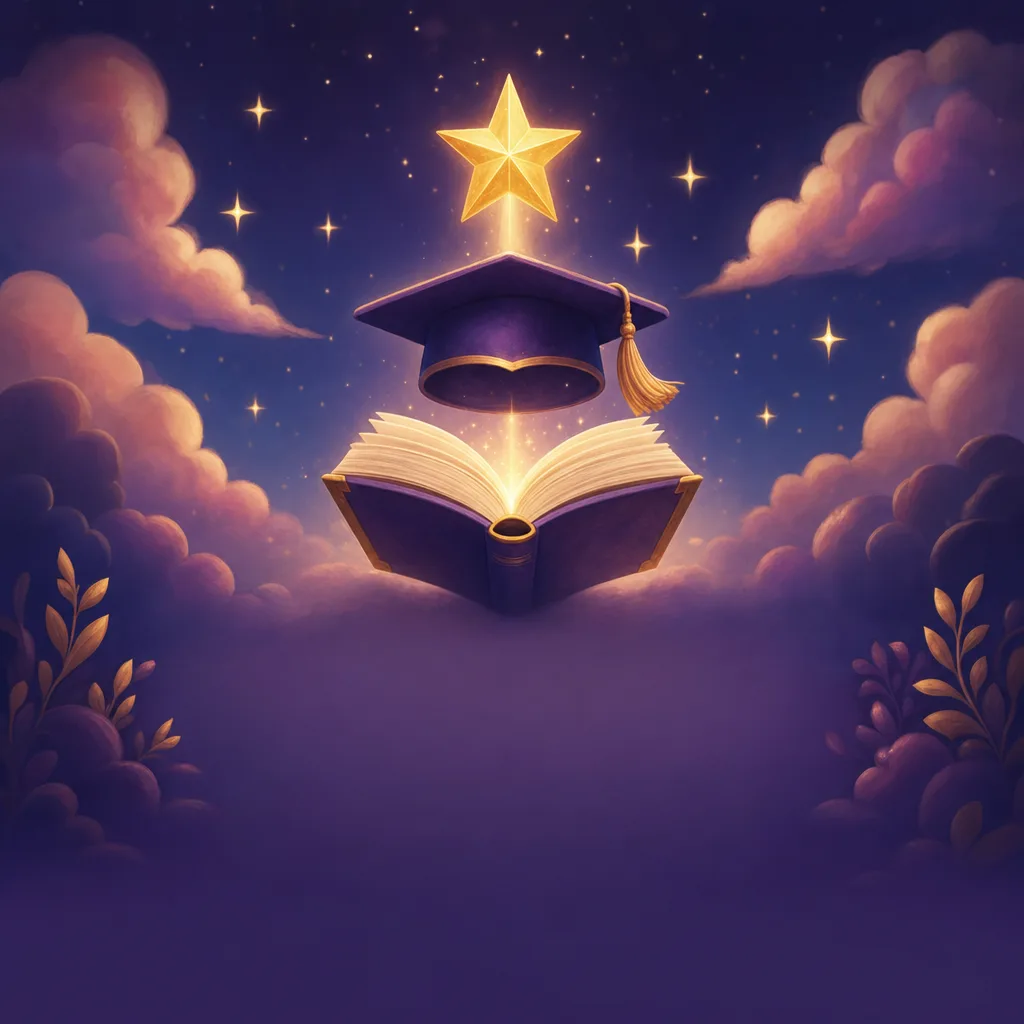 Illustration of an open book with a graduation cap and glowing star